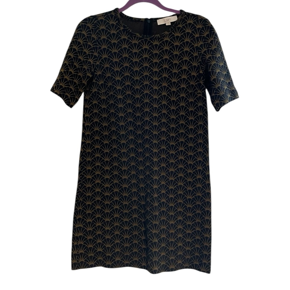 LOFT Black Gold Floral Boho Dress Sz Small - 3/$25